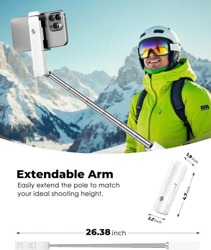 Viozon Portable Selfie Stick, Lightweight Extendable Stainless Steel Tube,All-in-One Compact Selfie Stick with Wireless Remote Compatible with 4-7" iPhone/Android Phones for Vlog/Travel/Filming, W - Image 3